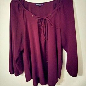 2x Burgundy 3/4 Sleeve Blouse